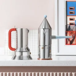 Alessi La conica manico lungo espresso coffee maker, steel - light blue