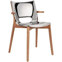 Alessi Poêle arm chair, brown beech - mirror polished steel