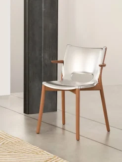 Alessi Poêle arm chair, brown beech - mirror polished steel