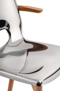 Alessi Poêle arm chair, brown beech - mirror polished steel