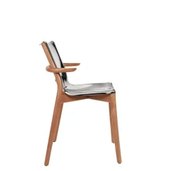 Alessi Poêle arm chair, brown beech - mirror polished steel