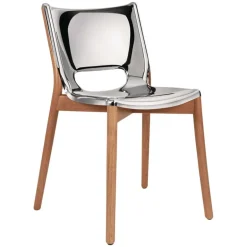 Alessi Poêle chair, brown beech - mirror polished steel
