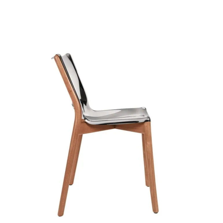 Alessi Poêle chair, brown beech - mirror polished steel