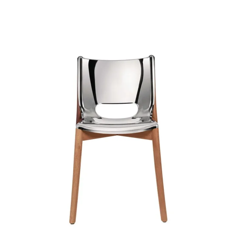 Alessi Poêle chair, brown beech - mirror polished steel