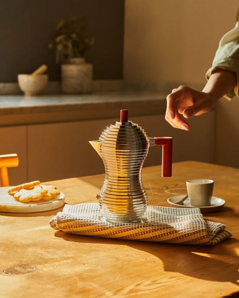 Alessi Pulcina espresso coffee maker, 3 cups, aluminium - red