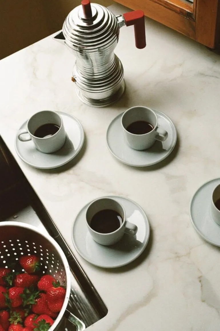 Alessi Pulcina espresso coffee maker, 3 cups, aluminium - red