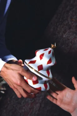 Alessi Sweet jar, 15,5 x 22 cm, white - red - gold