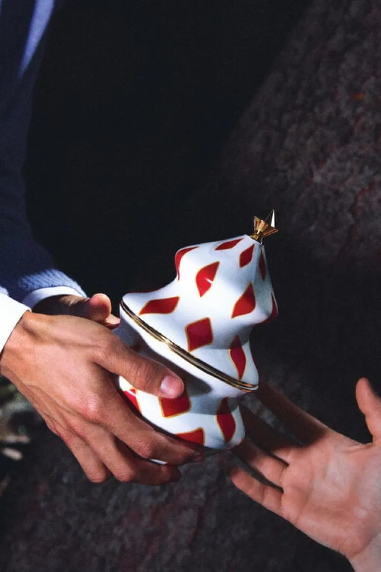 Alessi Sweet jar, 15,5 x 22 cm, white - red - gold