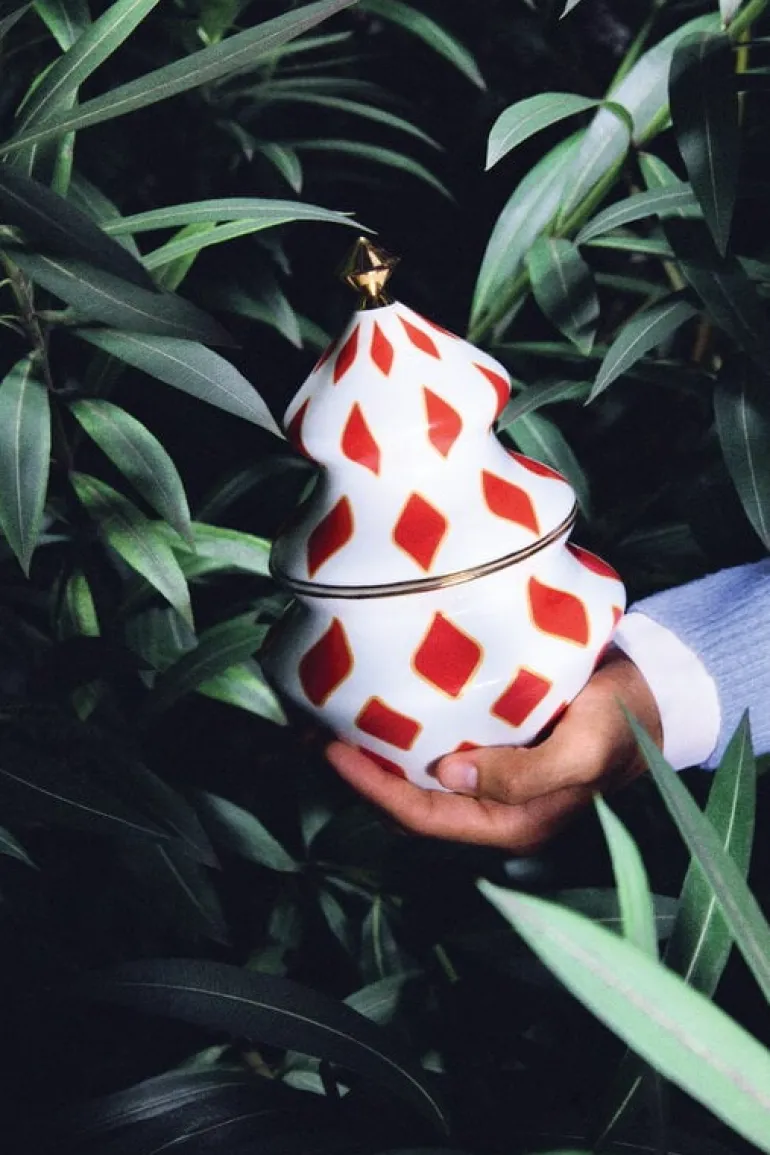 Alessi Sweet jar, 15,5 x 22 cm, white - red - gold