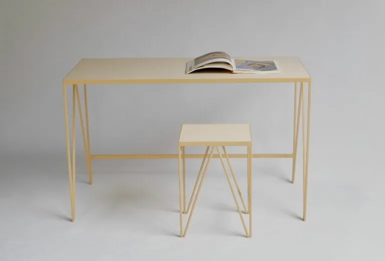 &New Study desk, linoleum, butternut