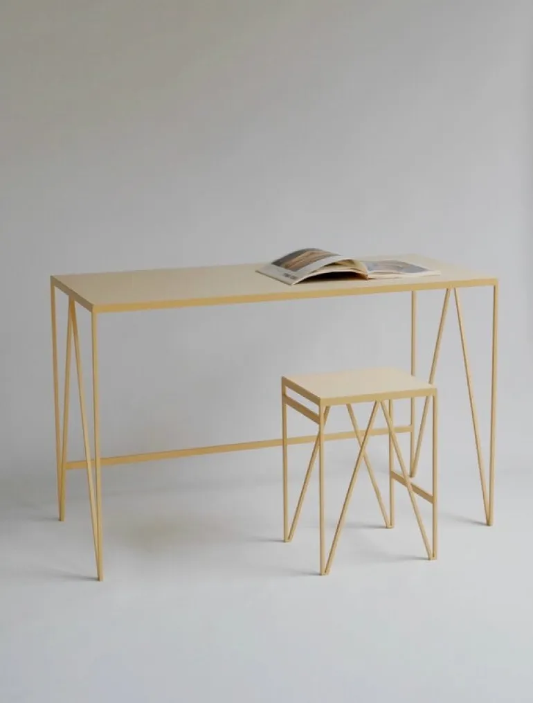 &New Study desk, linoleum, butternut