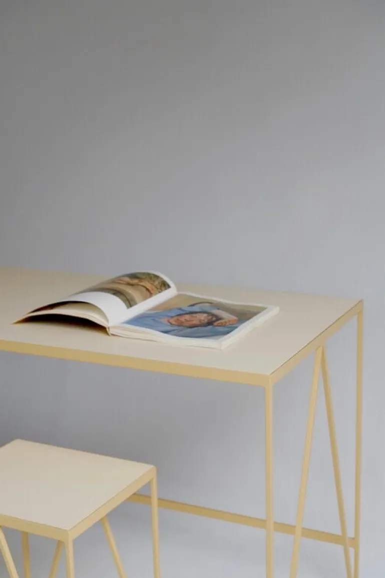 &New Study desk, linoleum, butternut