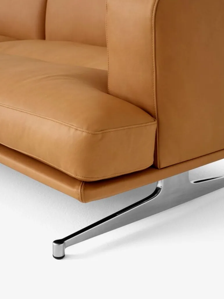 &Tradition Inland AV23 3-seater sofa, polished aluminium - cognac Noble leather