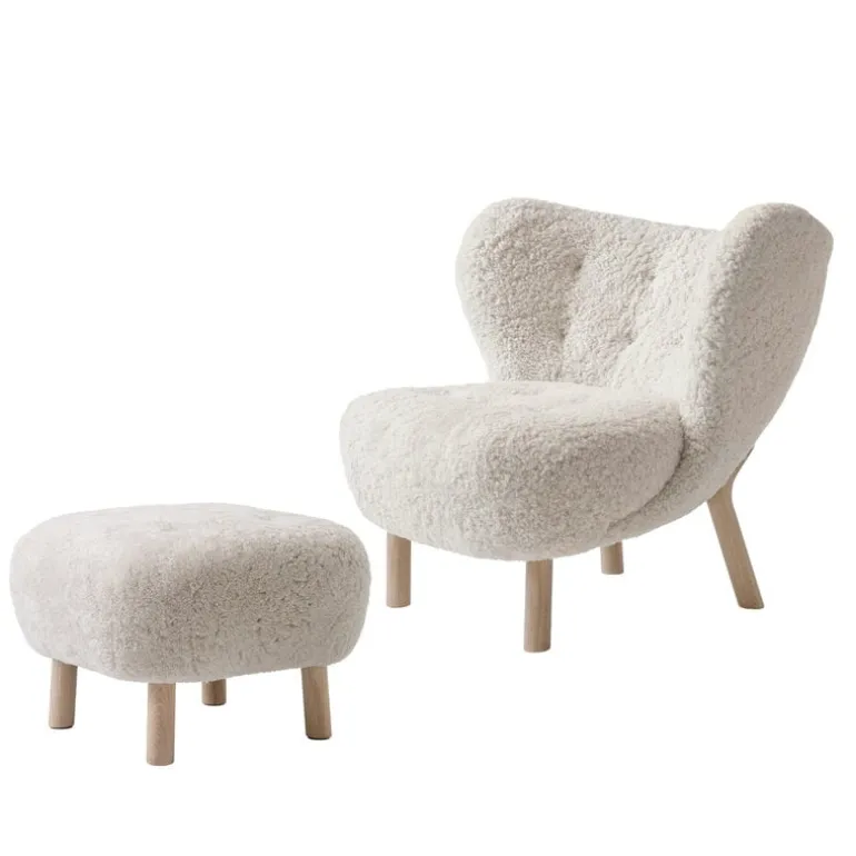 &Tradition Little Petra lounge chair and pouf, Moonlight - white oiled oak