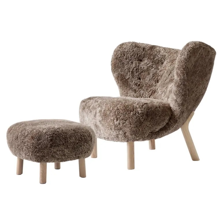 &Tradition Little Petra lounge chair and pouf, Sahara - white oiled oak