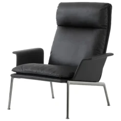 &Tradition Muno LN17 lounge chair with arms, high, dark chrome - black Noble leather