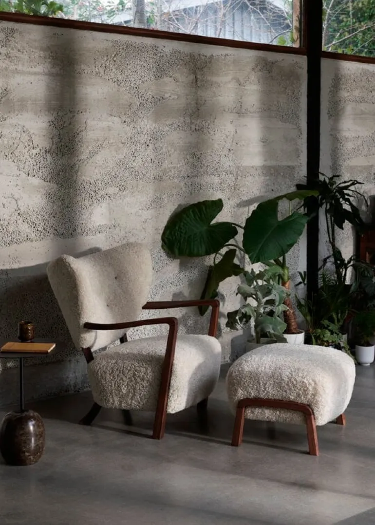 &Tradition Wulff ATD2 lounge chair and ATD3 pouf, Moonlight - walnut