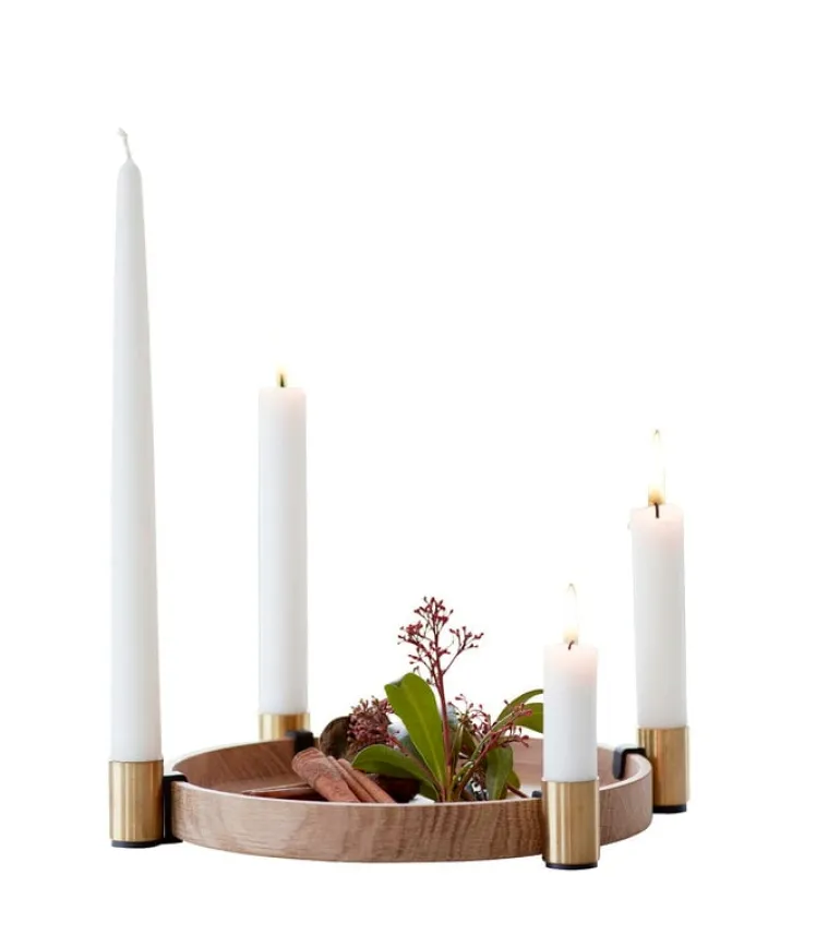 applicata Luna candleholder, oak - brass