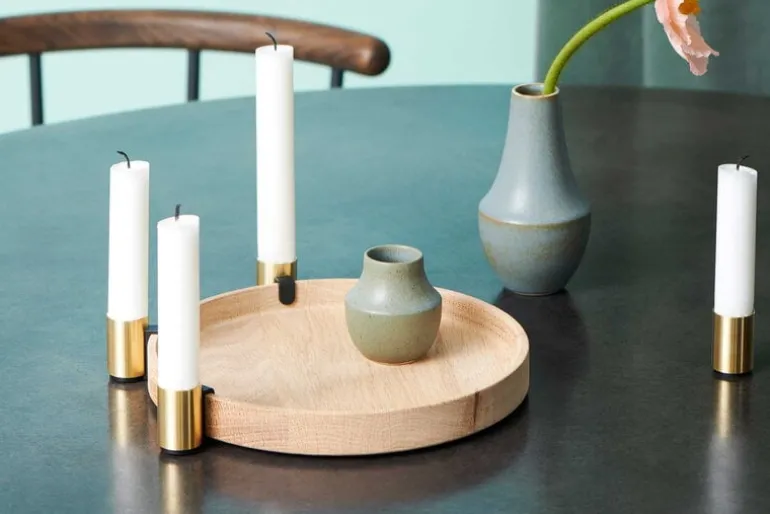 applicata Luna candleholder, oak - brass