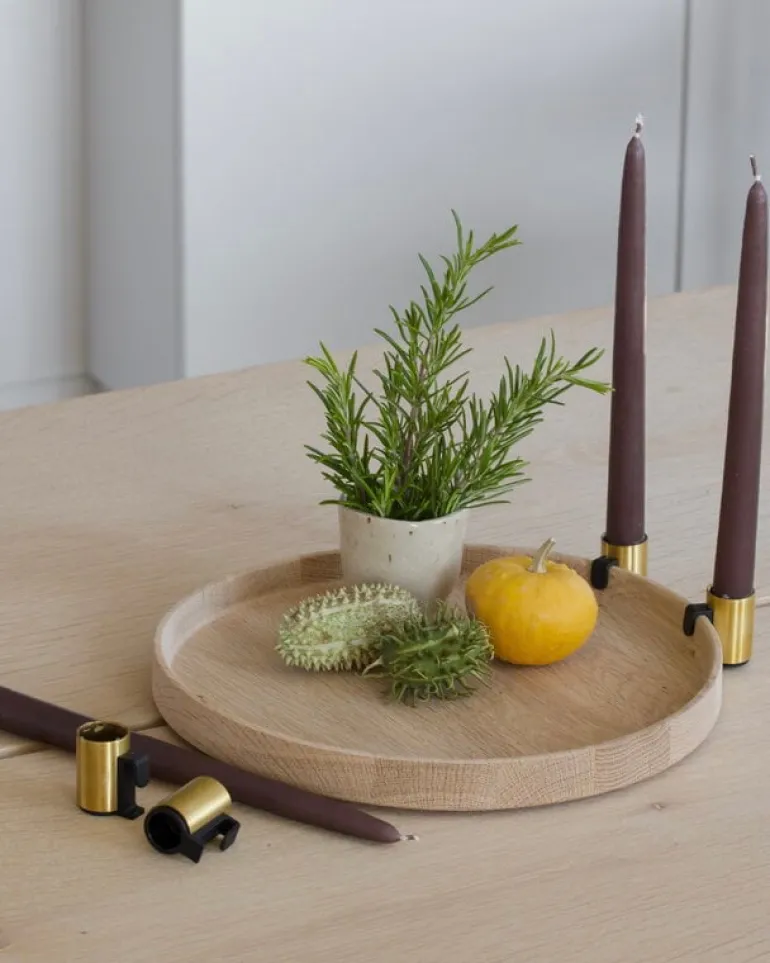 applicata Luna Maxi candleholder, oak - brass
