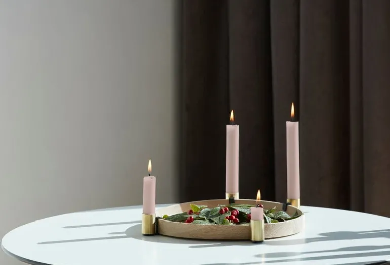 applicata Luna Maxi candleholder, oak - brass
