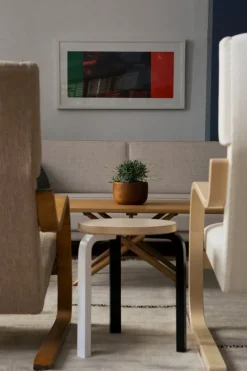 Artek Aalto armchair 401, birch - white Hallingdal 100