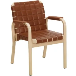 Artek Aalto Armchair 45, birch - cognac quilted leather