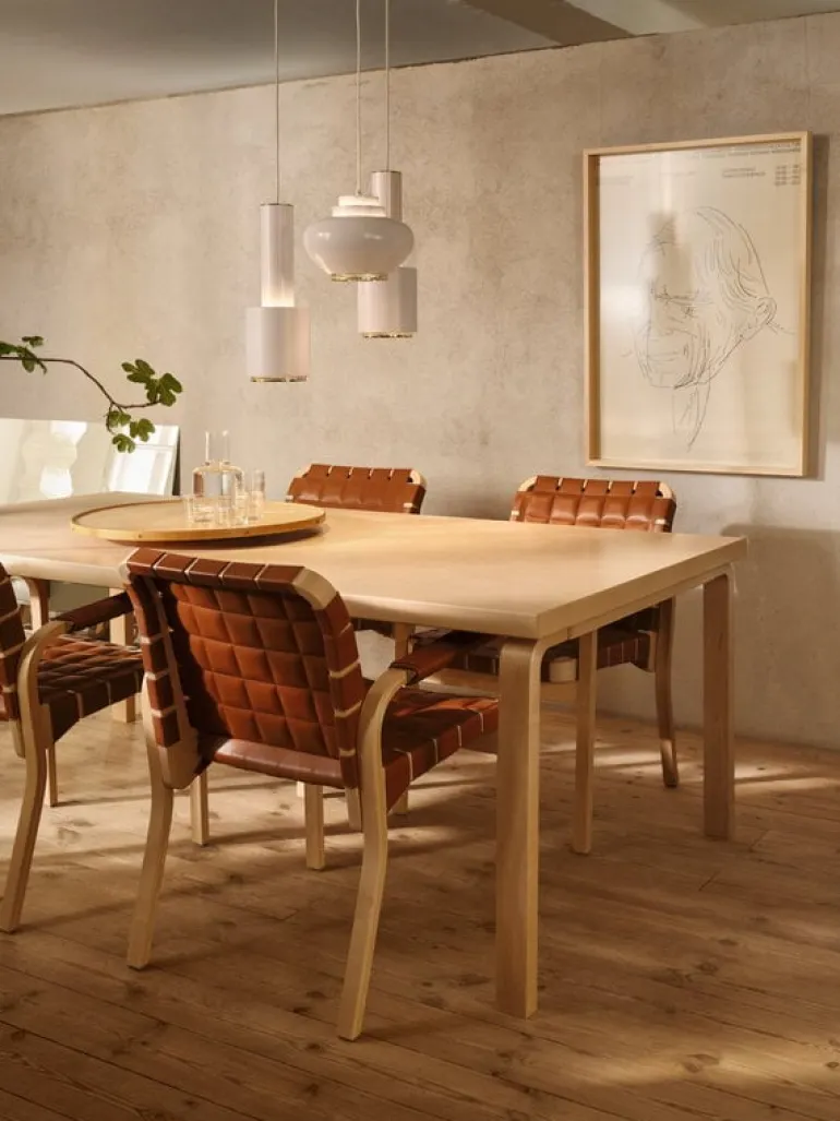 Artek Aalto Armchair 45, birch - cognac quilted leather