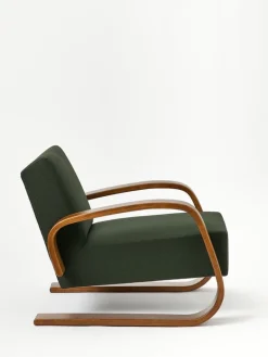 Artek Aalto armchair 400 "Tank", walnut - dark green Vidar 972