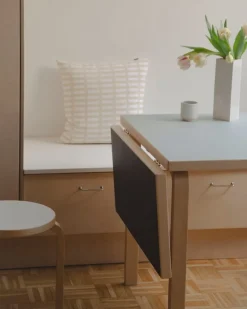 Artek Aalto foldable table DL81C, birch -vapour/smokey blue linoleum