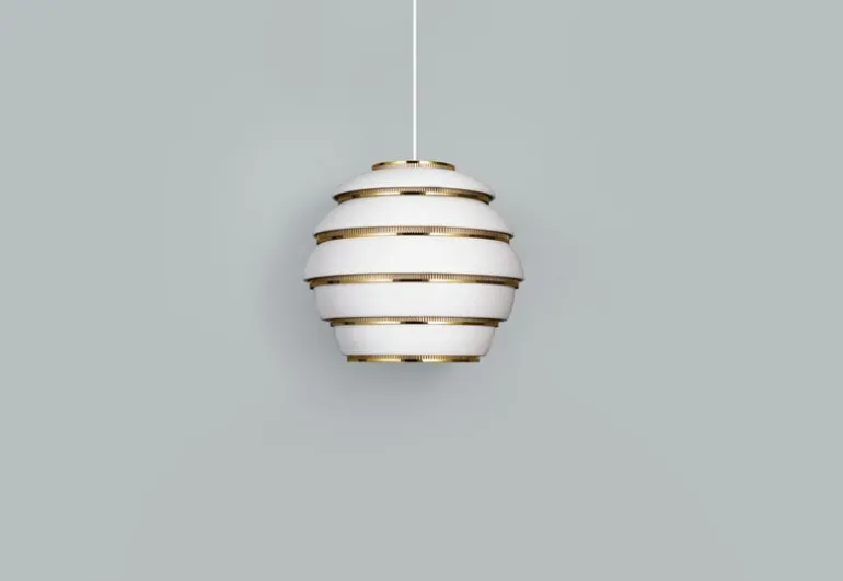 Artek Aalto pendant A331 "Beehive", white - brass