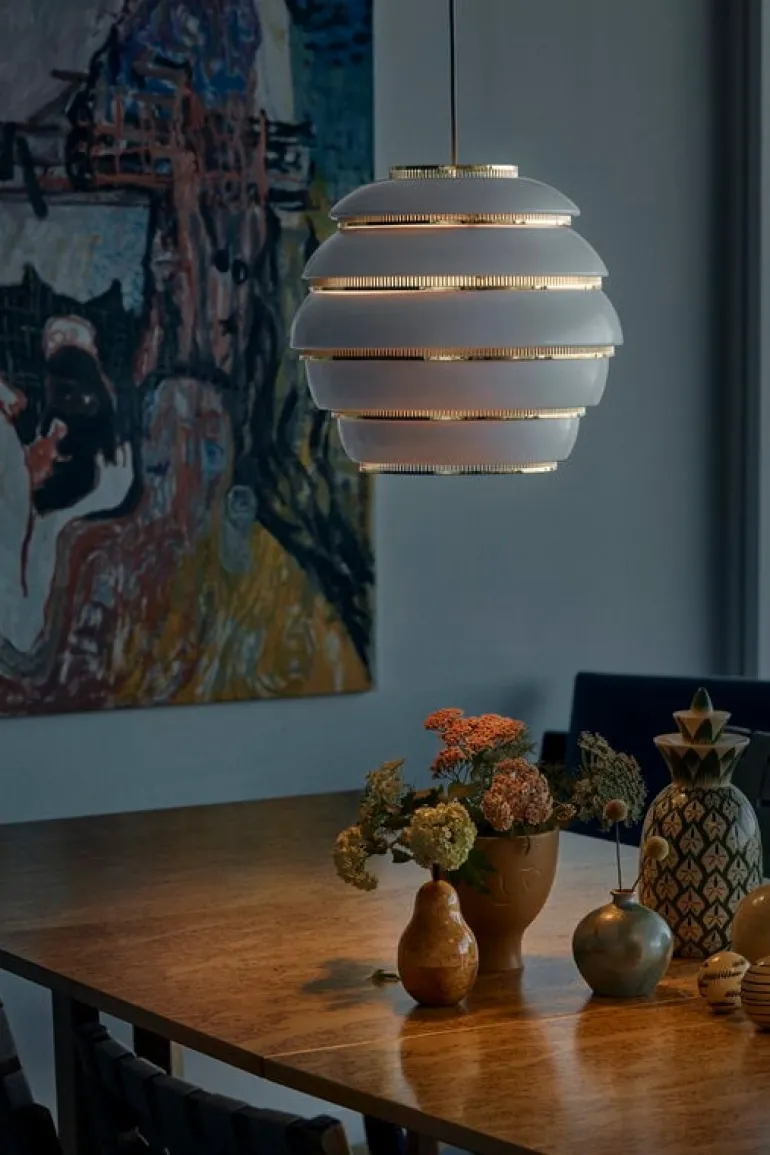 Artek Aalto pendant A331 "Beehive", white - brass