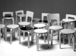 Artek Aalto stool E60, black linoleum - birch