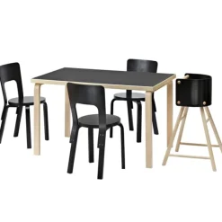 Artek Aalto table 81B, birch - black linoleum