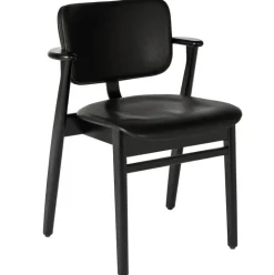 Artek Domus chair, black stained birch - black leather