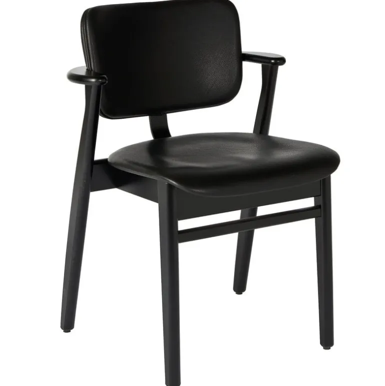 Artek Domus chair, black stained birch - black leather