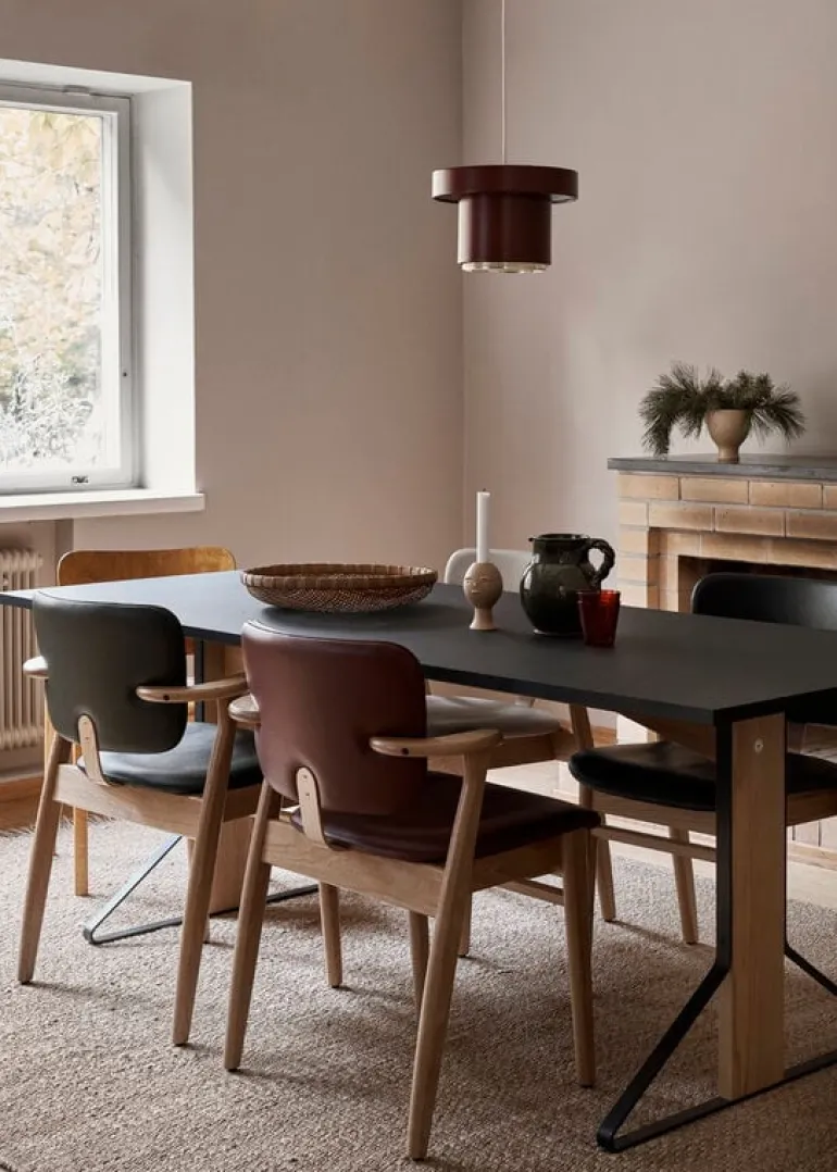 Artek Domus chair, lacquered oak - black leather