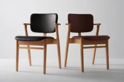 Artek Domus chair, lacquered oak - black leather