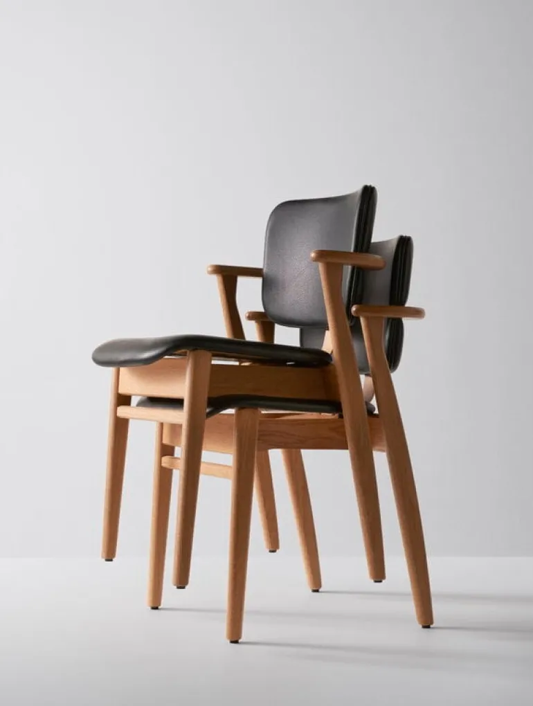 Artek Domus chair, lacquered oak - black leather