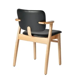 Artek Domus chair, lacquered oak - black leather