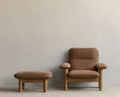 Audo Copenhagen Brasilia ottoman, oak - Dunes Camel leather