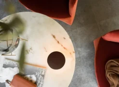 Audo Copenhagen Harbour Column dining table, 105 cm, black base - Estremoz marbl