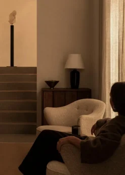 Audo Copenhagen Ingeborg lounge chair, Offwhite sheepskin - smoked oak