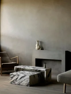 Audo Copenhagen Plinth Bridge table, Calacatta Viola marble