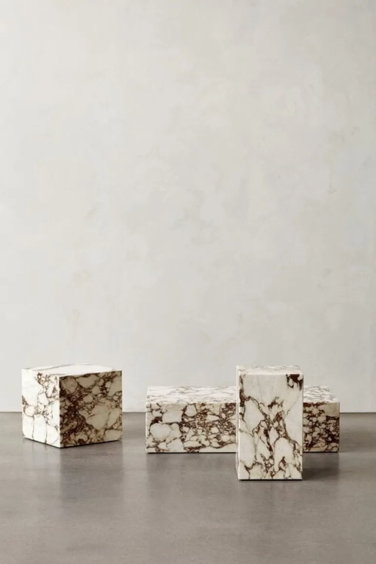 Audo Copenhagen Plinth table, cube, Calacatta Viola marble