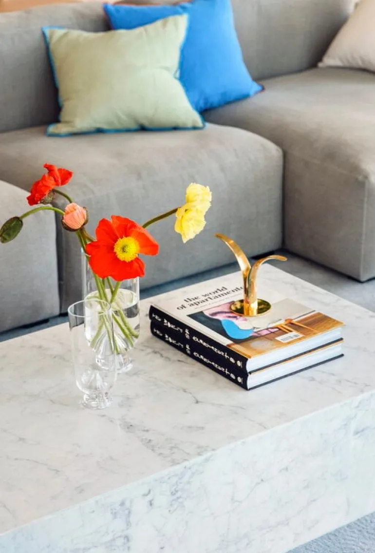 Audo Copenhagen Plinth table, low, white Carrara marble