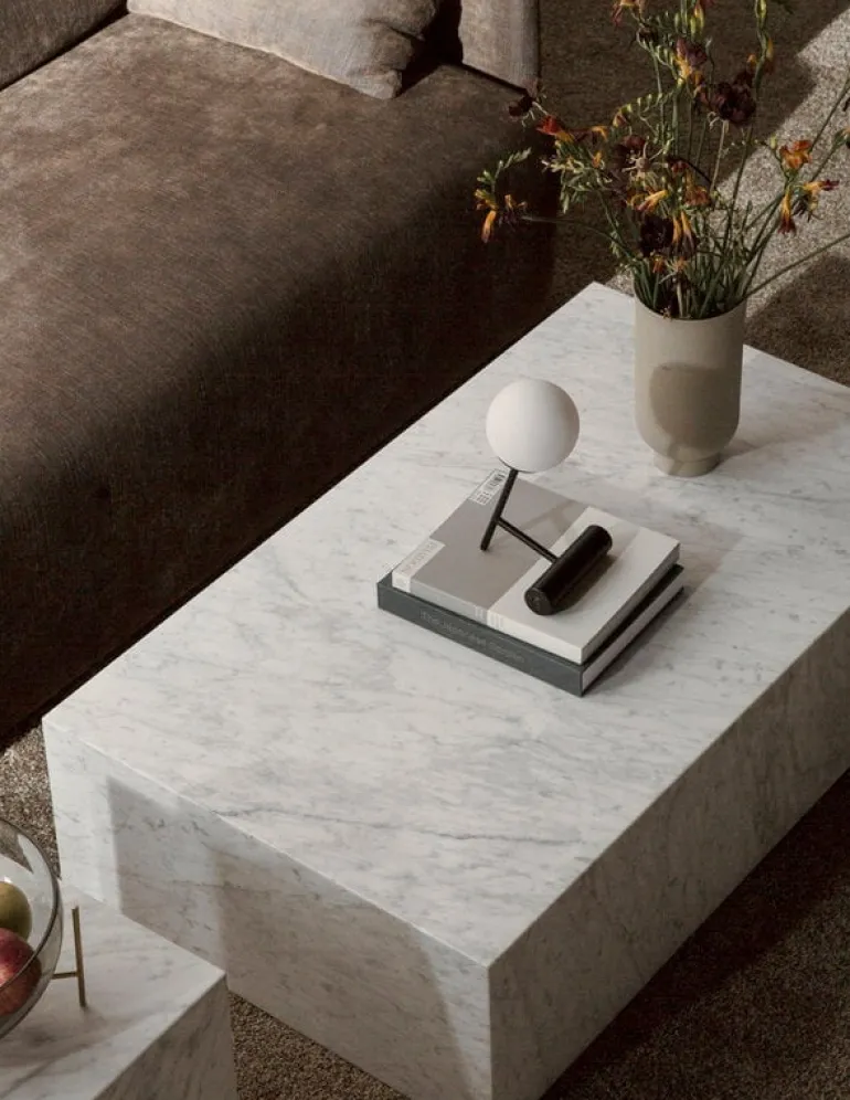 Audo Copenhagen Plinth table, low, white Carrara marble