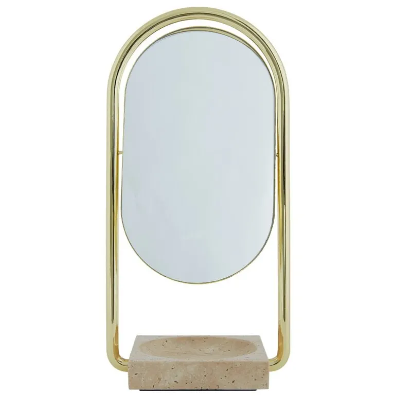 AYTM Angui table mirror, travertine - gold