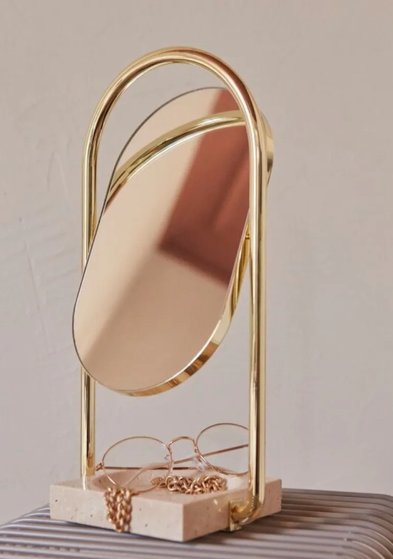 AYTM Angui table mirror, travertine - gold