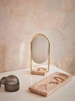 AYTM Angui table mirror, travertine - gold